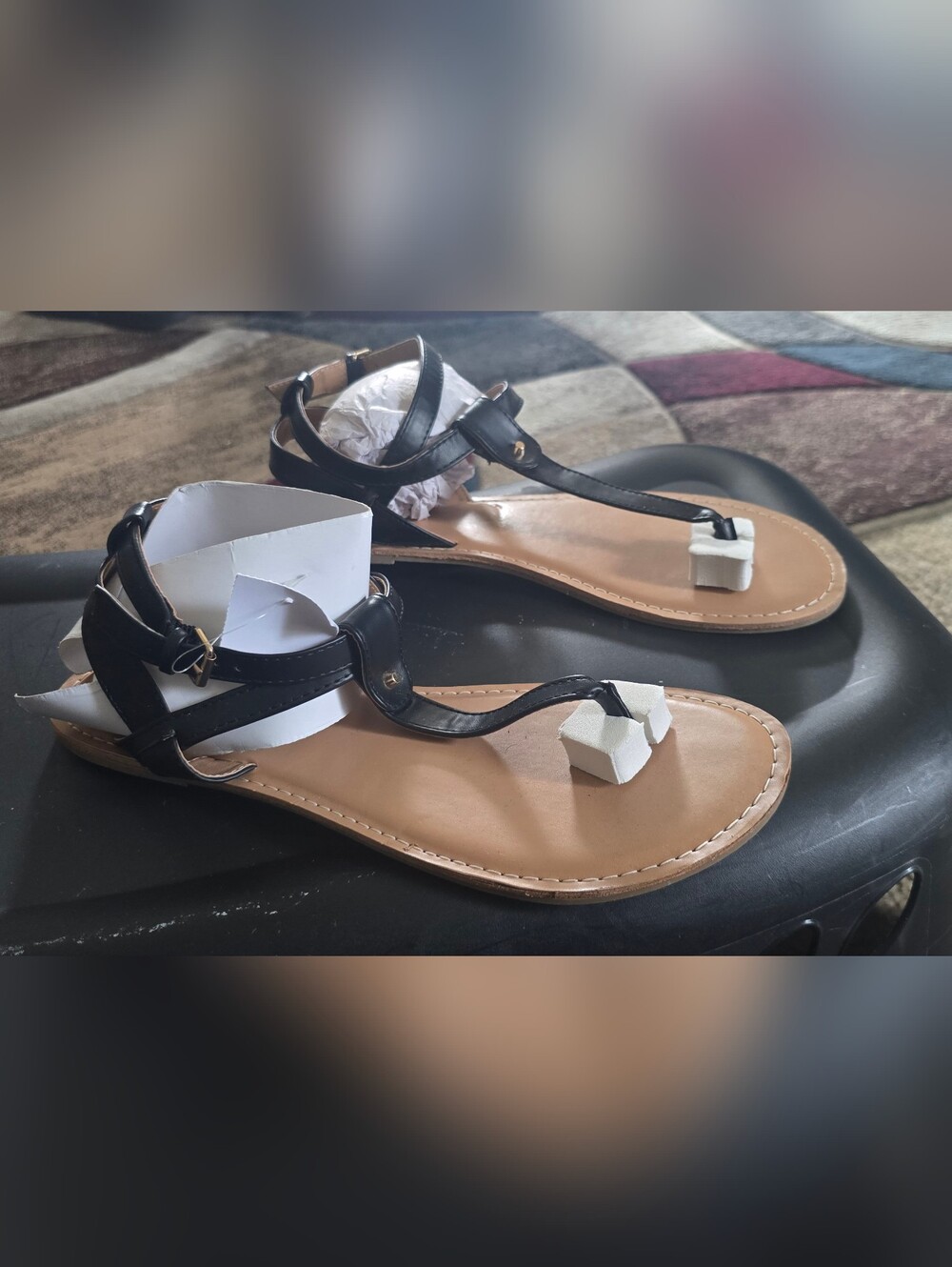 Brash Women's Black T-Strap Leatherette Sandals